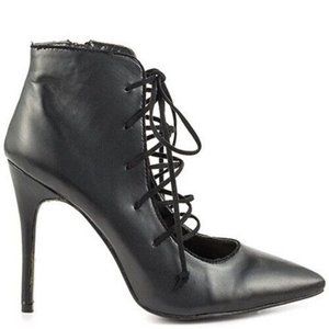 LFL Lust For Life Ego Black Stiletto Ankle Pump Size 6 NIB Lace Up Pointed Toe